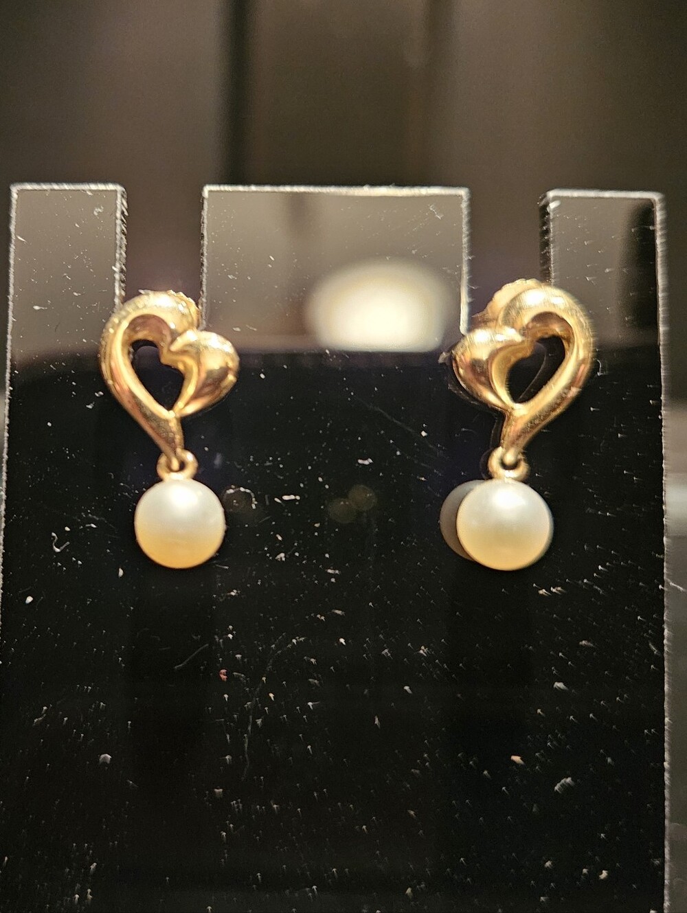 Lovely Hearts & Pearls 10k Solid Yellow Gold Earrings